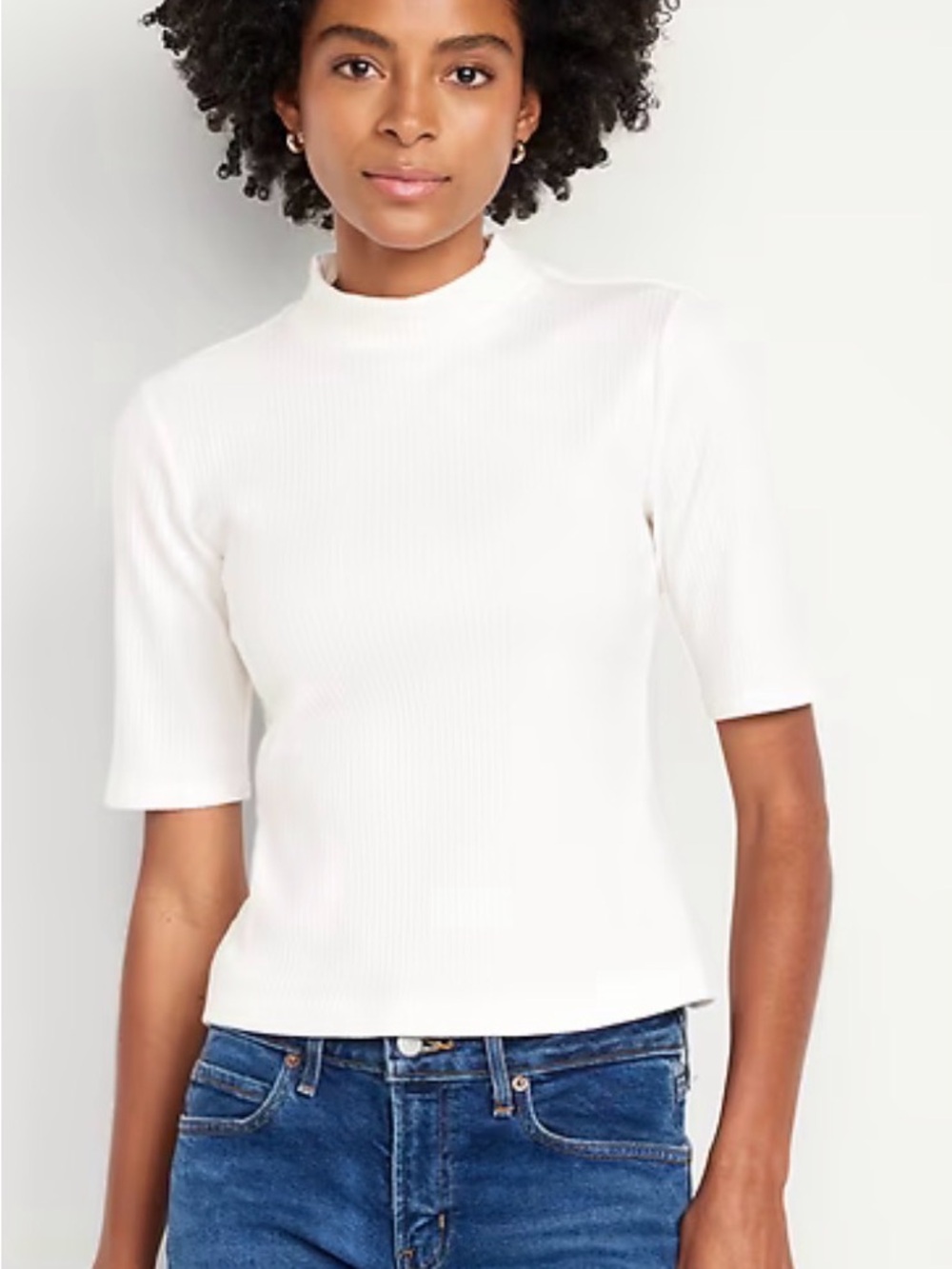Classic Cream/white sold Navy Ribbed Mock Neck Top - Women